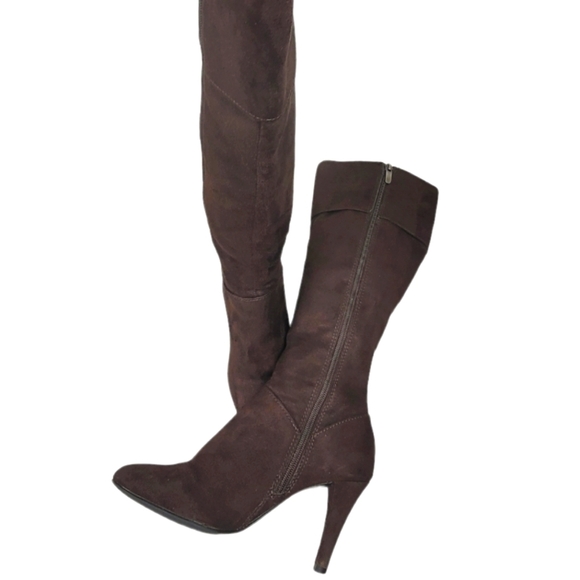 PESA'RO "CELERY" Brown Faux Suede Heels, Zip Closure Boots - Picture 8 of 12